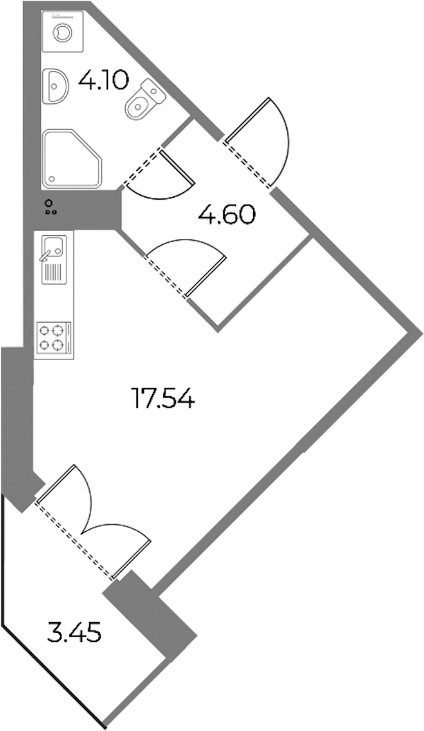 Квартира студия 27.27 м², 17/19 эт., ЖК «Огни Залива»
